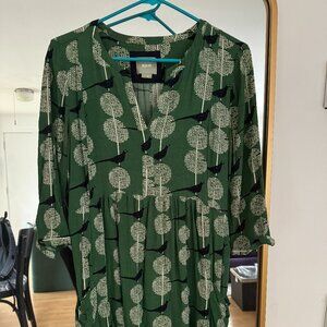 Anthropologie Maeve Devery Green Bird Tunic Dress Size Small